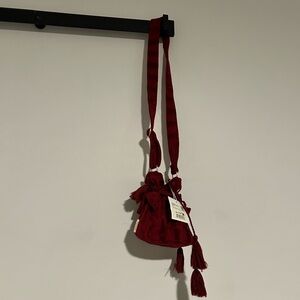 Sézane Burgundy Tassel Drawstring Mini Crossbody